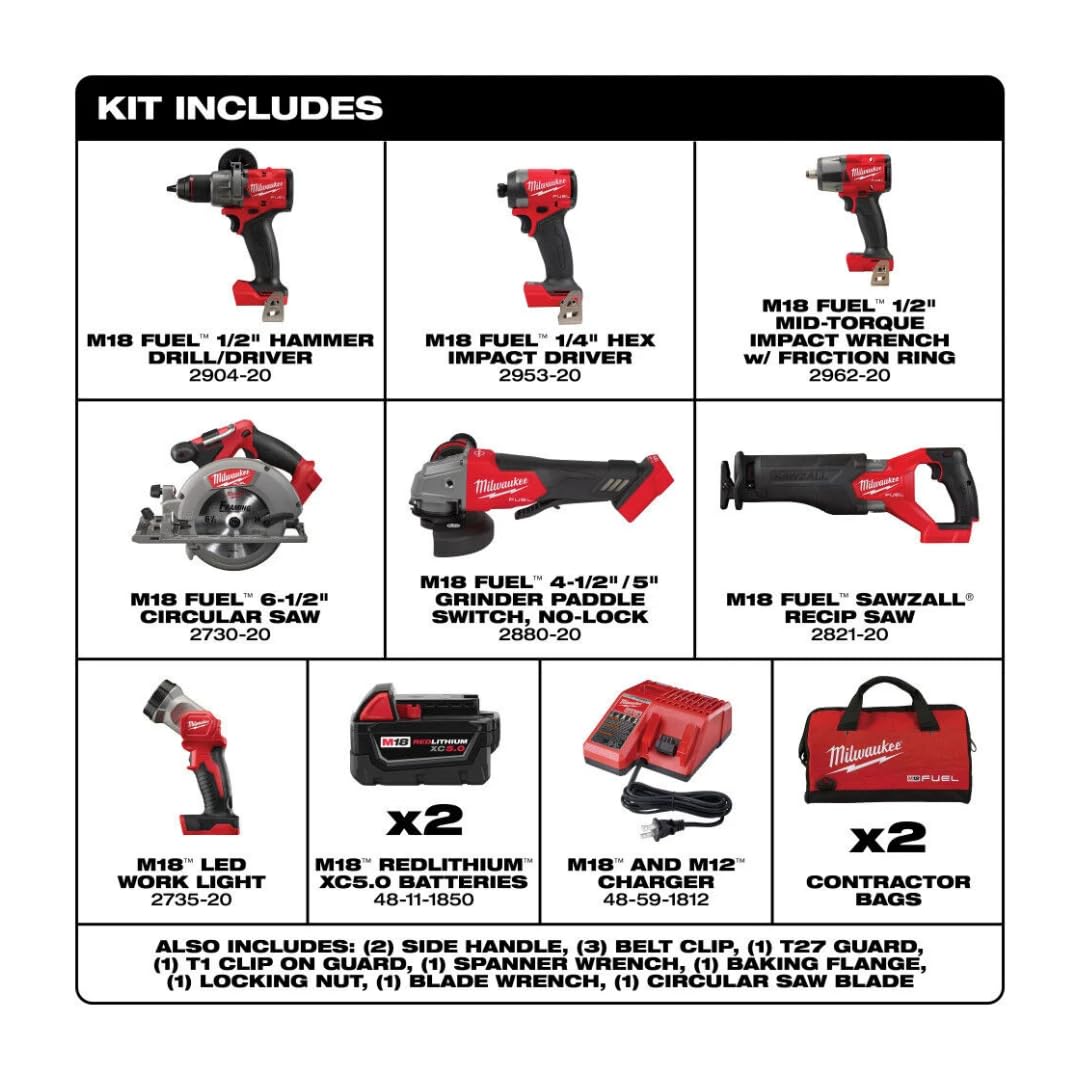 18-Volt Lithium-Ion Brushless Cordless Combo Kit with Two 5.0 Ah Batteries (7-Tool) J185036
