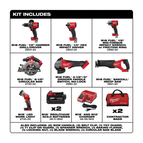 18-Volt Lithium-Ion Brushless Cordless Combo Kit with Two 5.0 Ah Batteries (7-Tool) J185036
