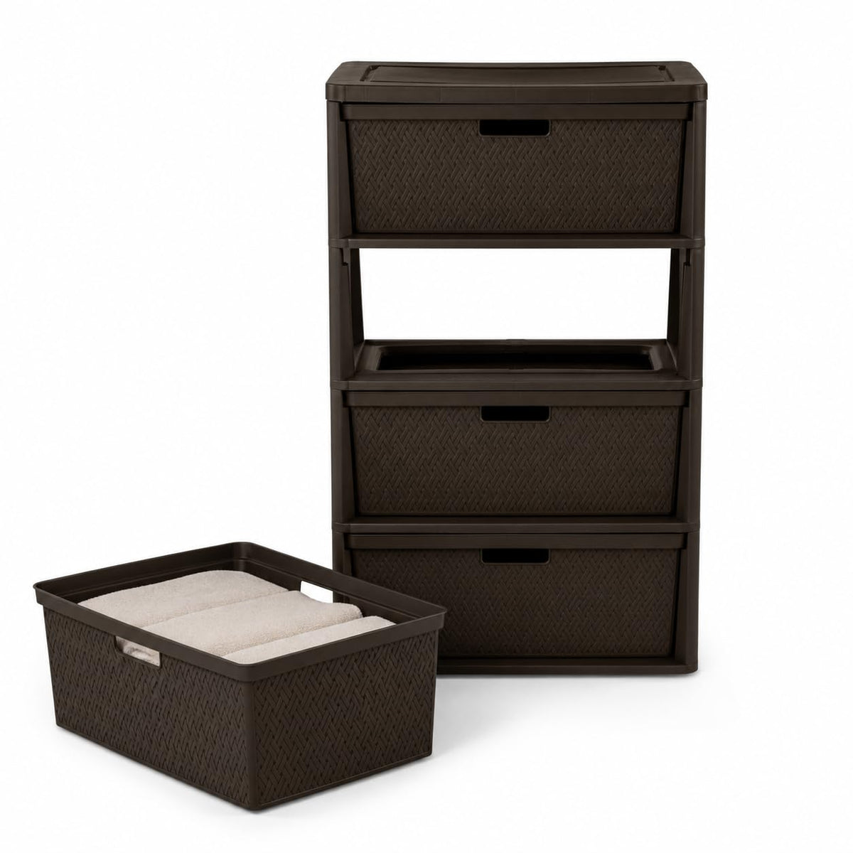 Brown 4 Drawer Plastic Storage Tower R380324