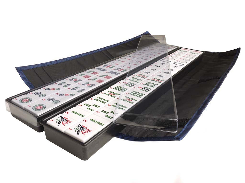 American Mah Jongg Set - 166 White Tiles, 4 Rack/Pushers, Blue Canvas Bag W417