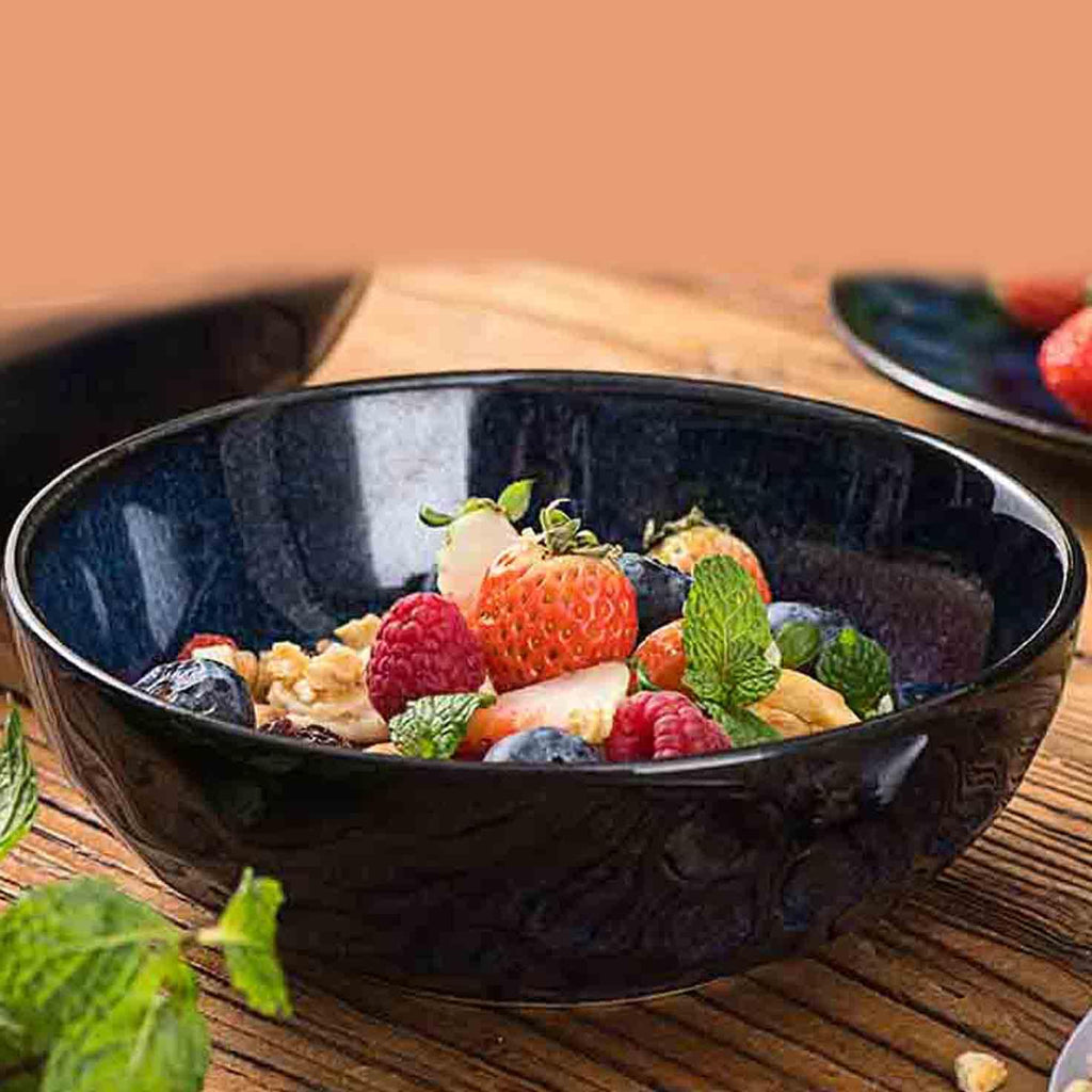 Ceramic Salad Bowls Set, 32 Ounce, Set of 4, Blue Y27424
