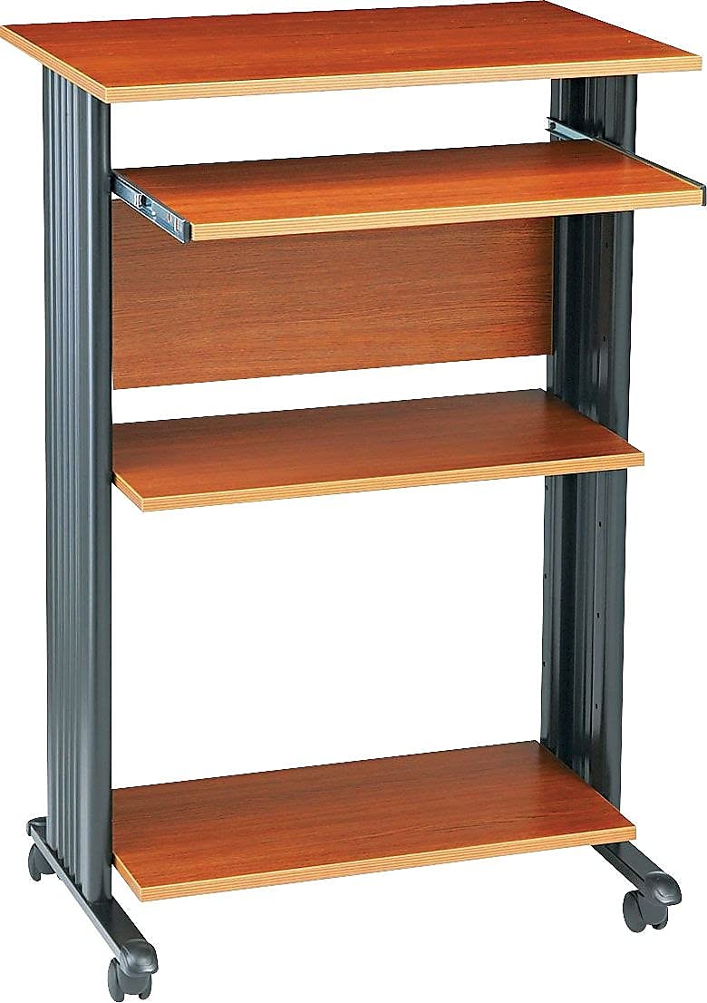Mobile Stand-Up Desk with Keyboard Tray and 2 Adjustable Shelves A68281