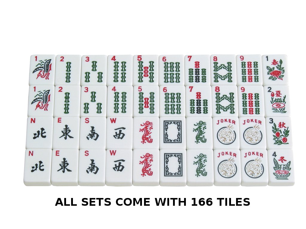 American Mah Jongg Set - 166 White Tiles, 4 Rack/Pushers, Blue Canvas Bag W417