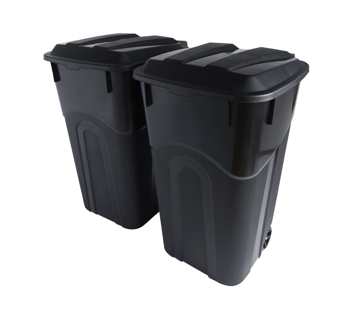 32 Gallon Black Wheeled Outdoor Garbage Can with Snap Lock Lid, 2 Pack H99972