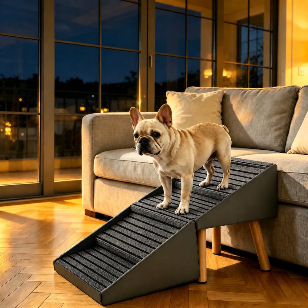 Foldable 2-in-1 Dog Stairs and Ramp 6 Pet Steps Gray N5391