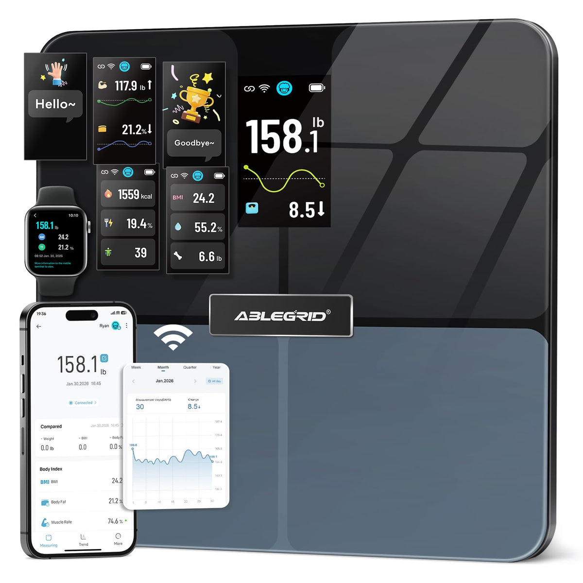 WiFi Smart Bathroom Scale 500 lb B3870