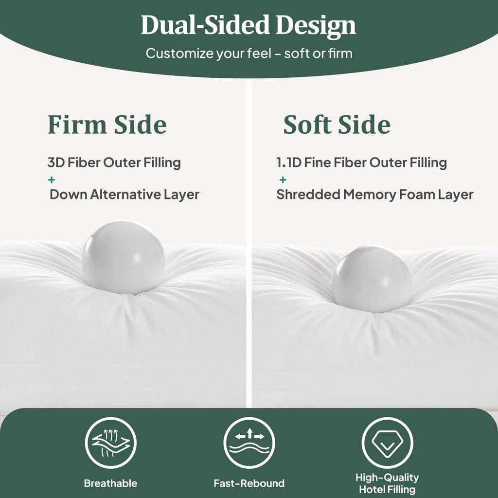 King Size Set of 2 Adjustable Memory Foam Bed Pillows H185
