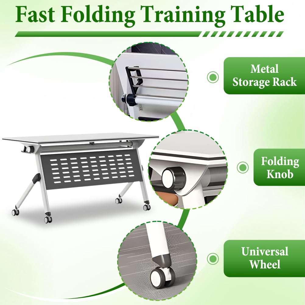 Folding Conference Table with Locking Wheels, 8 Pack, 63x24x30 Inch U629336