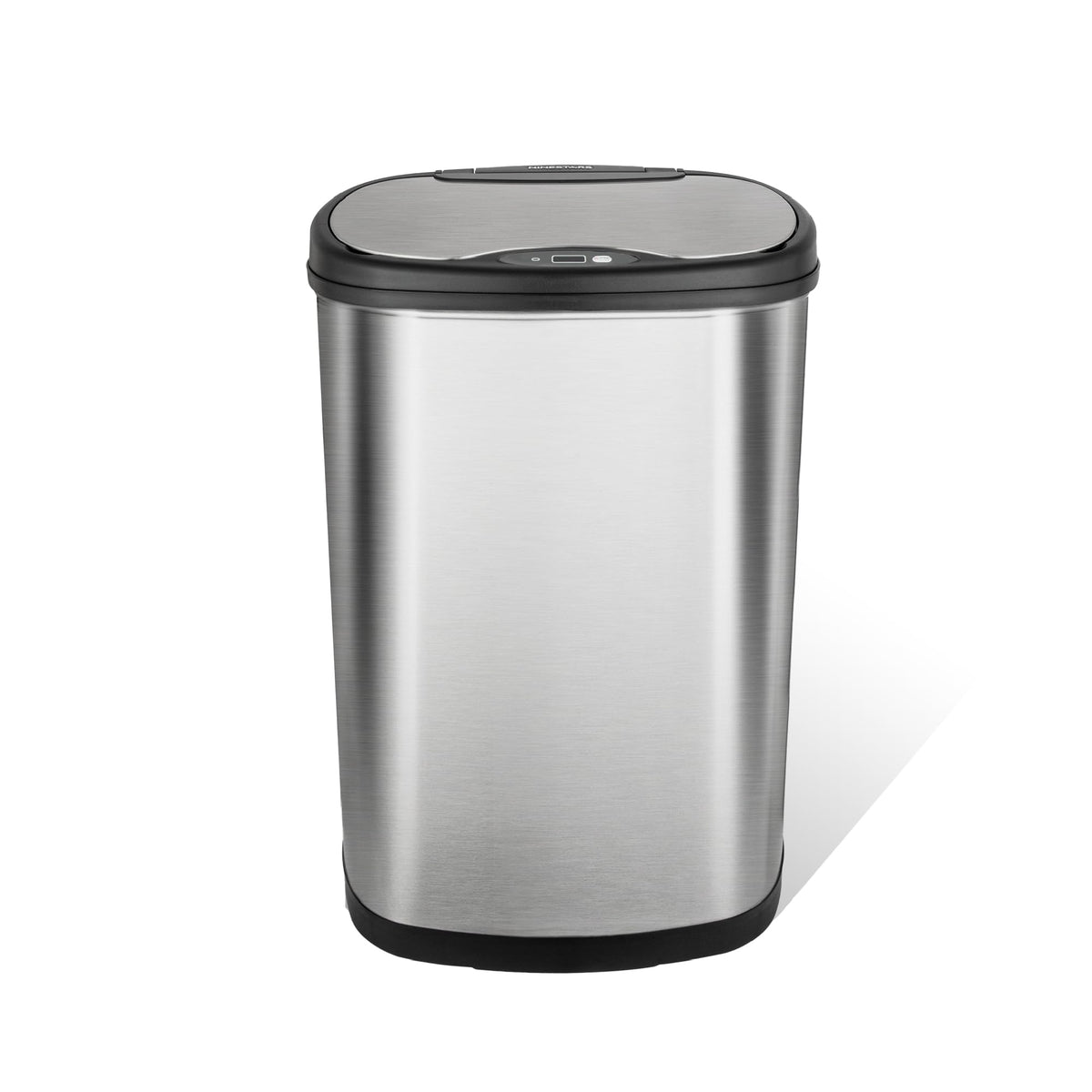 13 Gallon Oval Automatic Trash Can, 50L Touchless Motion Sensor Garbage Can with Odor-Sealing Lid & One-Touch Manual Mode, Silver Stainless Steel, Black Trim V121441