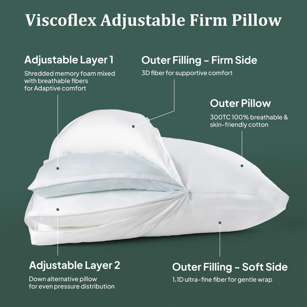 King Size Set of 2 Adjustable Memory Foam Bed Pillows H185
