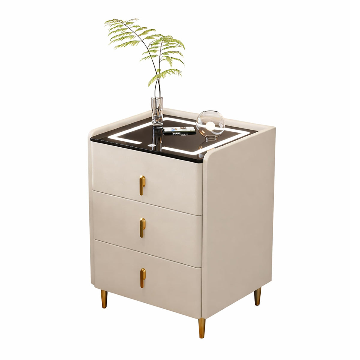 Off White 3 Drawer Wooden Nightstand with Wireless Charging K75075