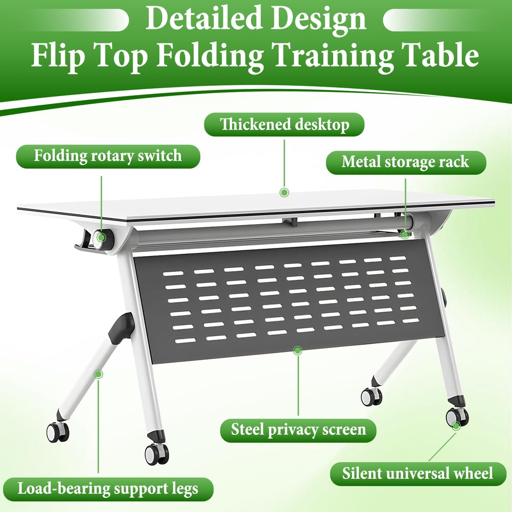 Folding Conference Table with Locking Wheels, 8 Pack, 63x24x30 Inch U629336
