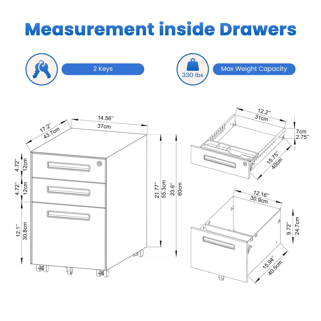 3 Drawer Metal Rolling File Cabinet G2556
