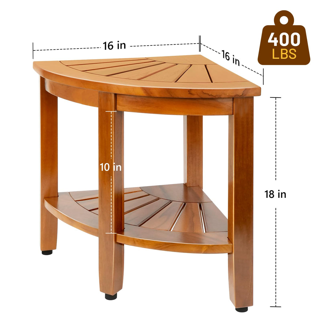 18" Teak Corner Shower Bench with Shelf I2158