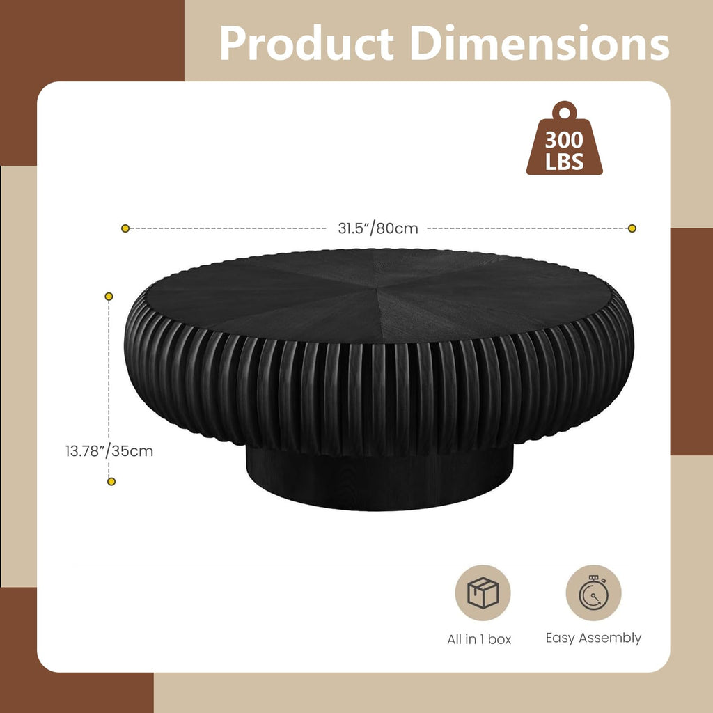 Black Round Fluted Drum Coffee Table F7445