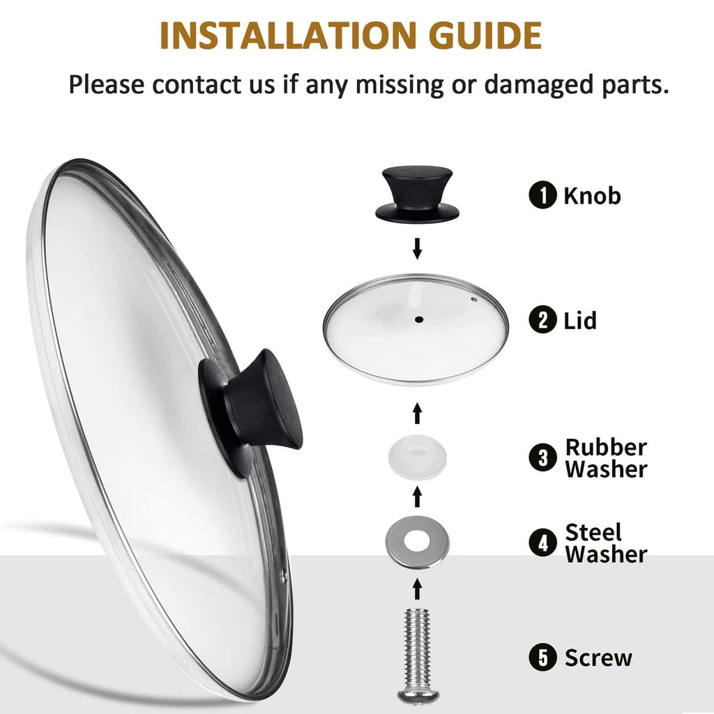 Round Tempered Glass Lid Set with Black Handle, 3 Pieces Q789618