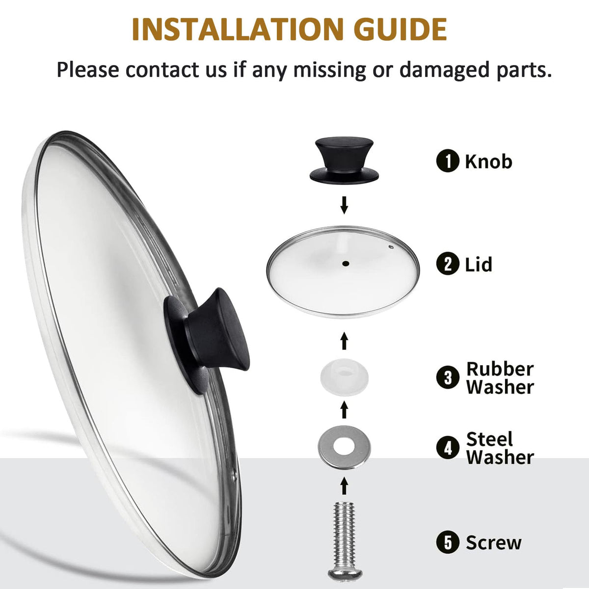 Round Tempered Glass Lid Set with Black Handle, 3 Pieces Q789618