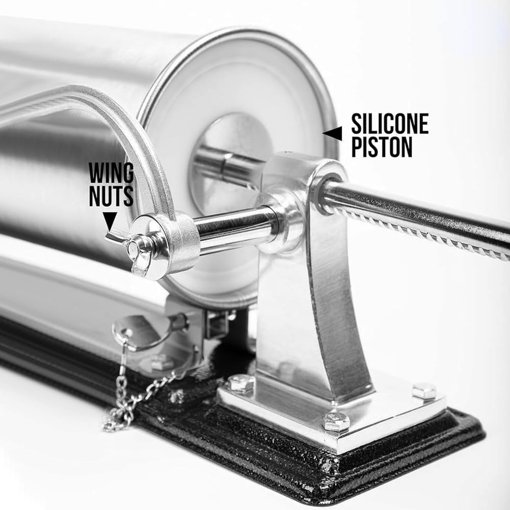 6 LBS Stainless Steel Sausage Stuffer with 4 Funnels E2163