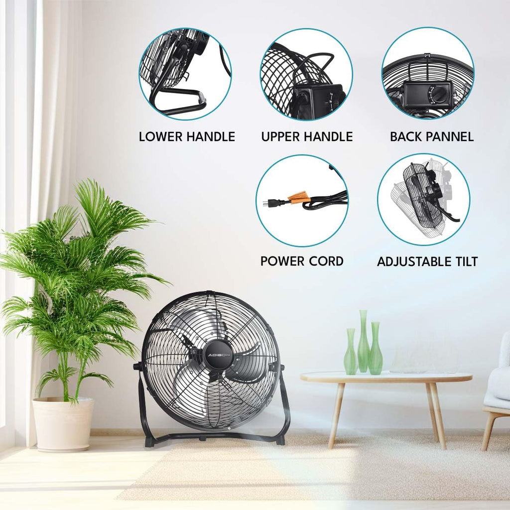 20 in. 3 Speed Metal Floor Fan in Black with Tilting Head O3314