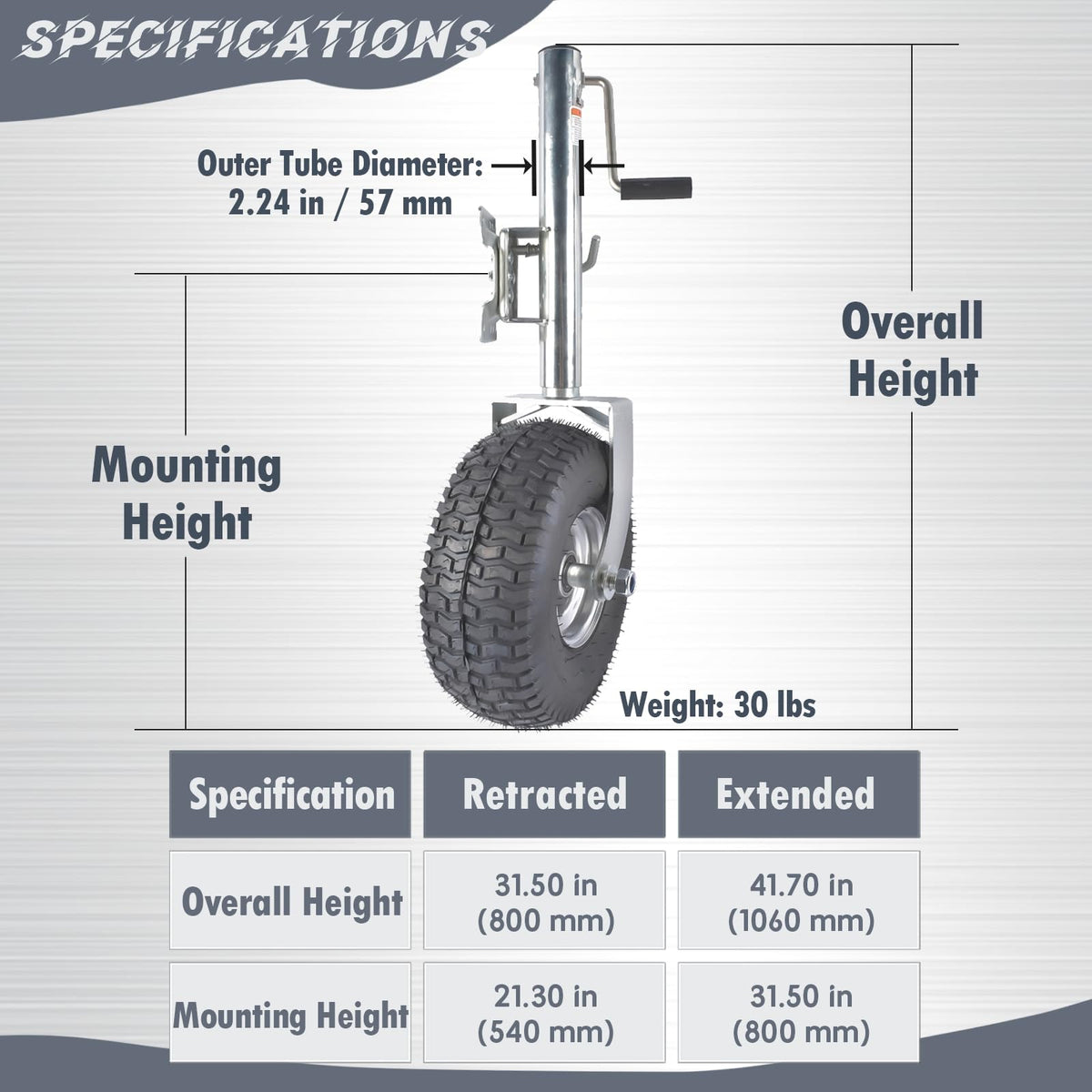 Heavy-Duty Swivel Trailer Tongue Jack 2000 lbs P3989