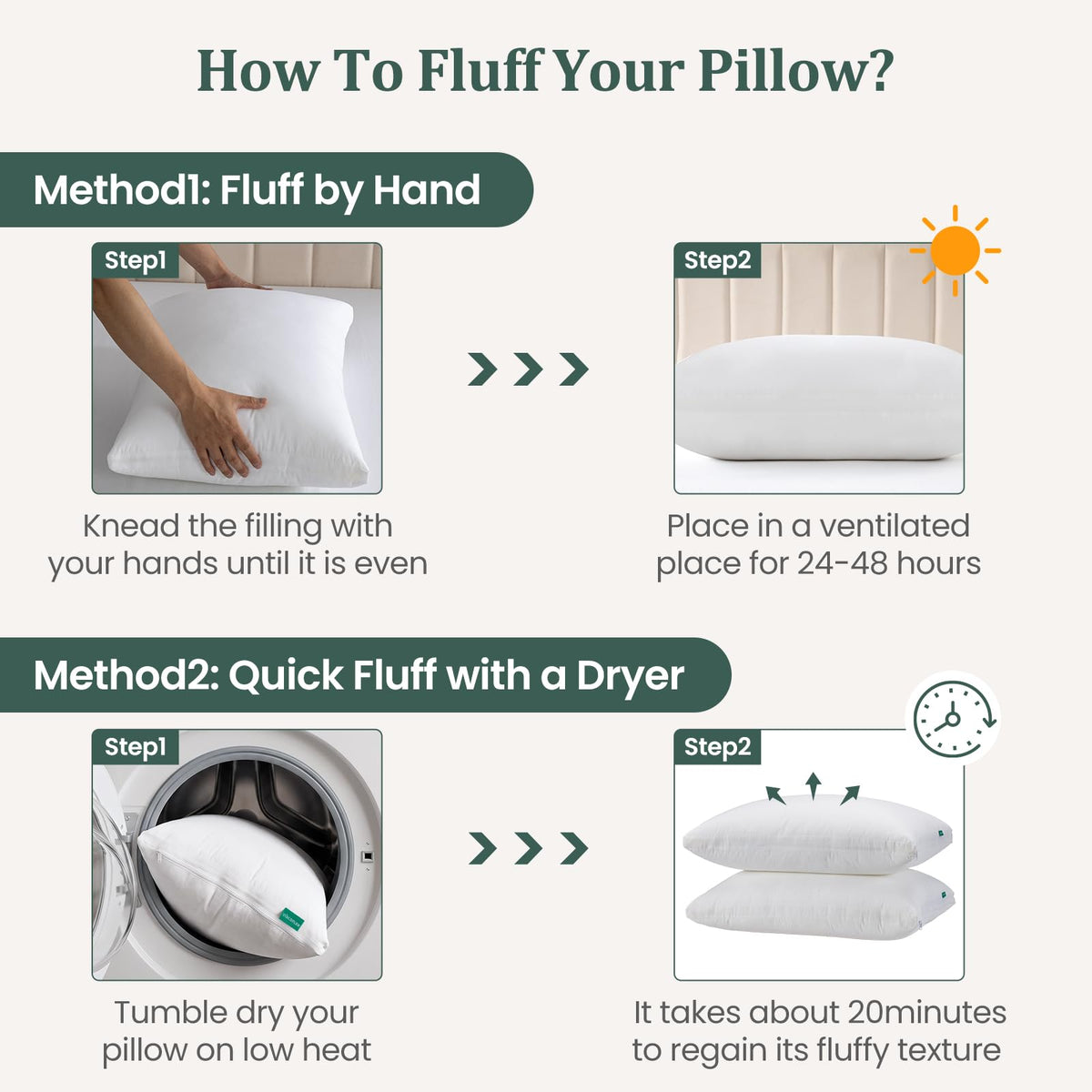 King Size Set of 2 Adjustable Memory Foam Bed Pillows H185