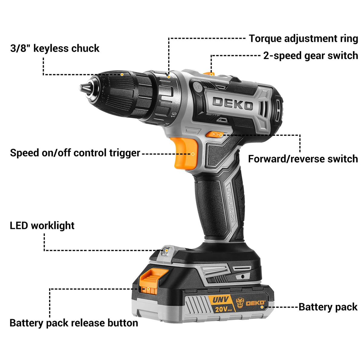 Cordless Drill 20V with Battery and Charger S4682