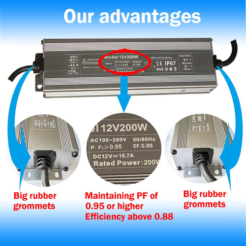 12V 200W IP67 Waterproof LED Transformer J378819