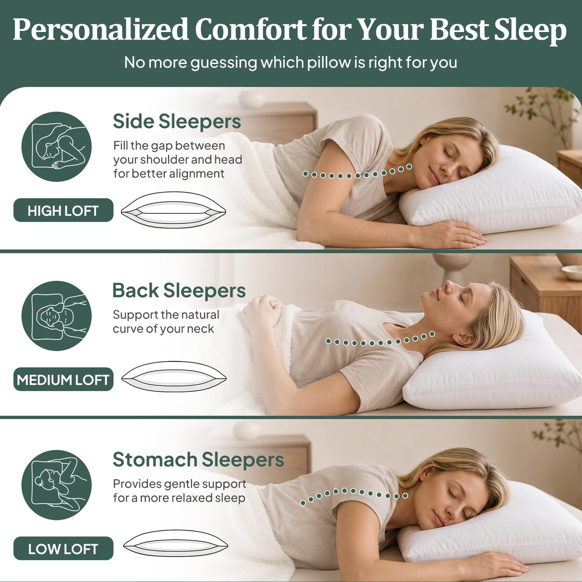 King Size Set of 2 Adjustable Memory Foam Bed Pillows H185