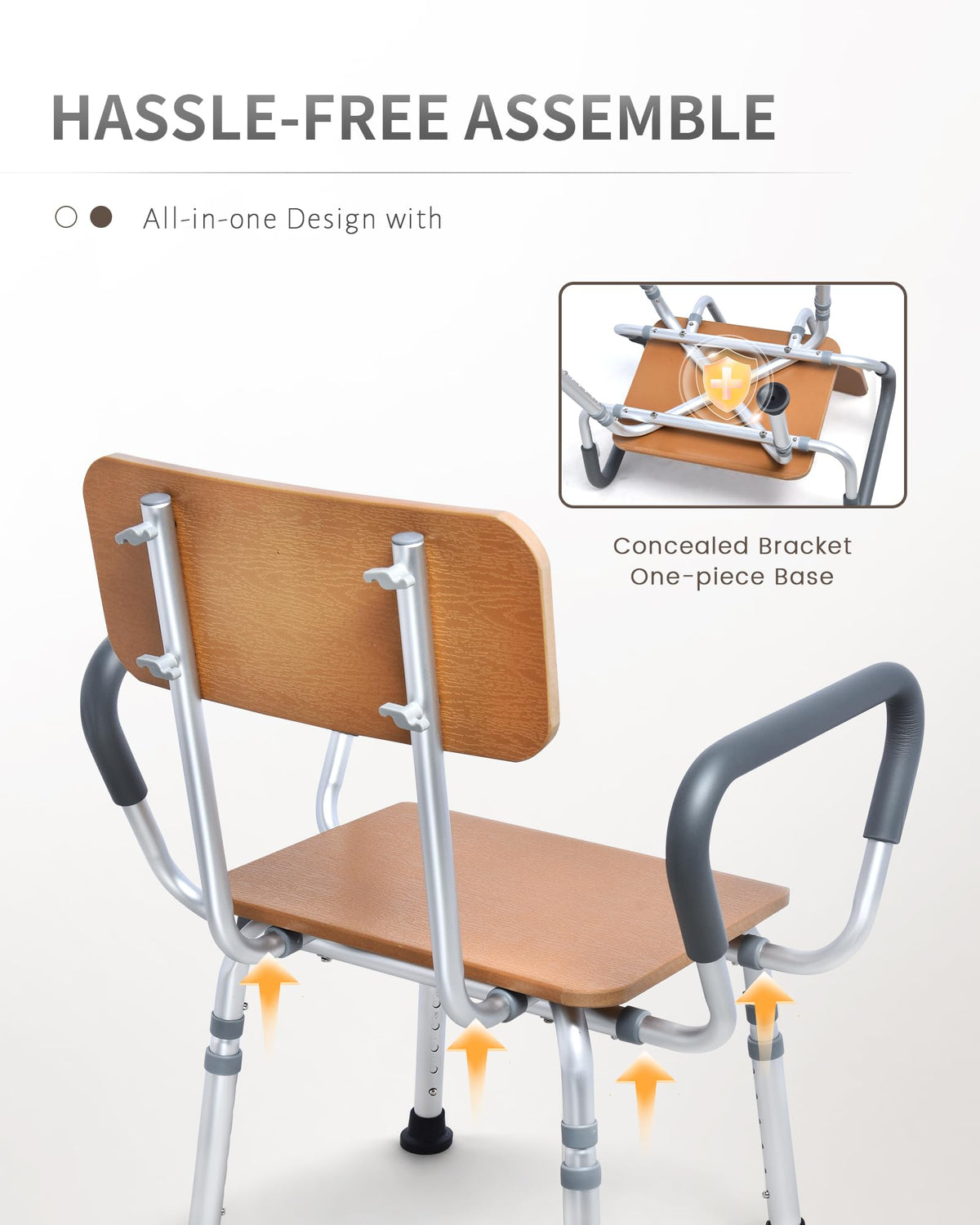 Height Adjustable Shower Chair with Arms and Back B9794