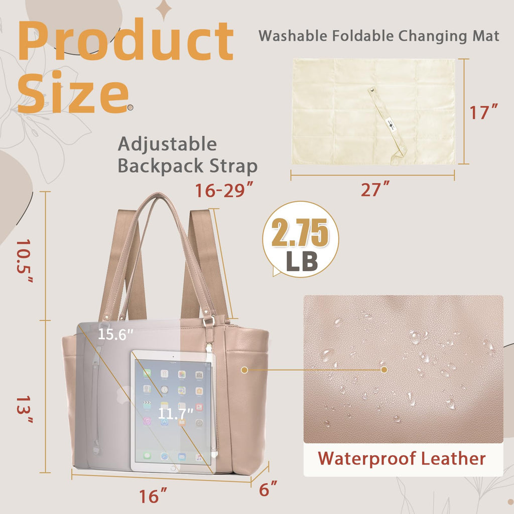 Leather Diaper Bag Backpack with Pacifier Case U619