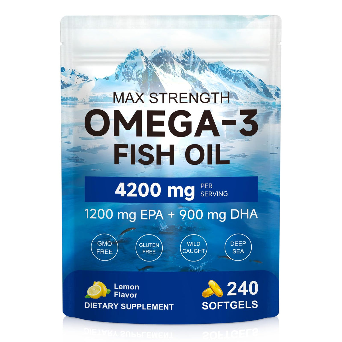 Omega 3 Fish Oil 4200mg 240 Softgels Lemon Flavor F677