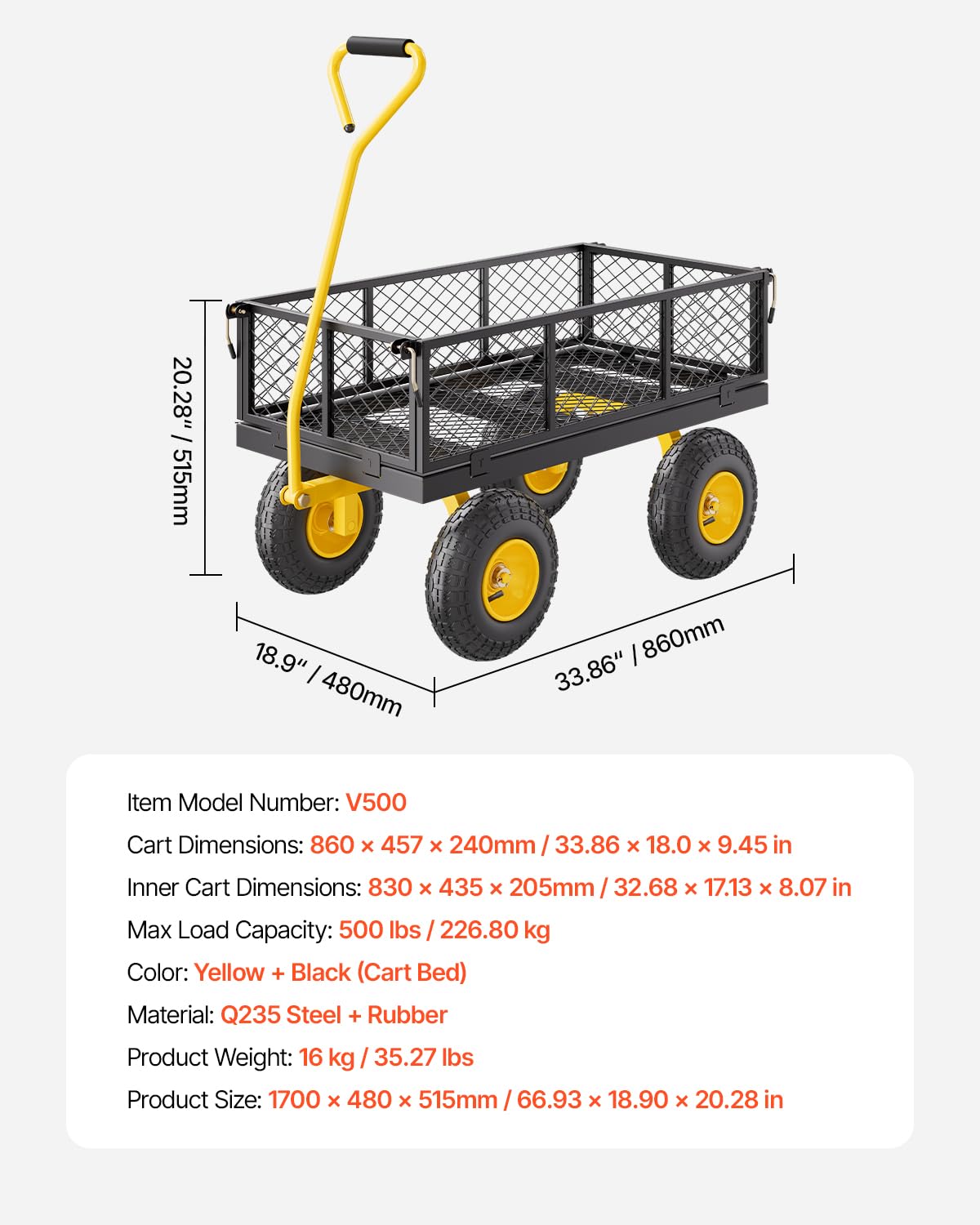 500lbs Steel Garden Cart A570