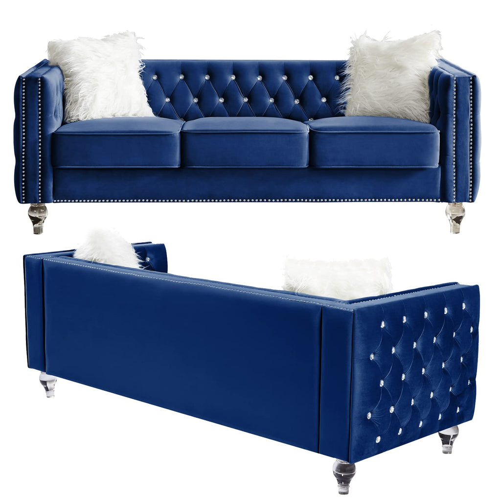 Velvet 3 Seater Sofa Couch with Nailhead and Acrylic Legs J62790
