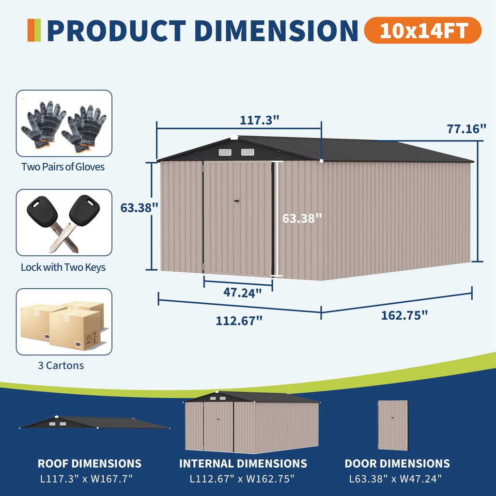 10x14 ft Metal Outdoor Storage Shed U628