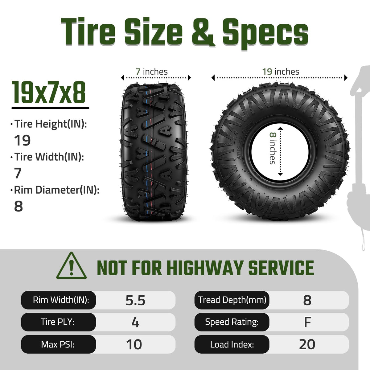 19x7-8 All Terrain Tubeless Set of 2 Tires M959416