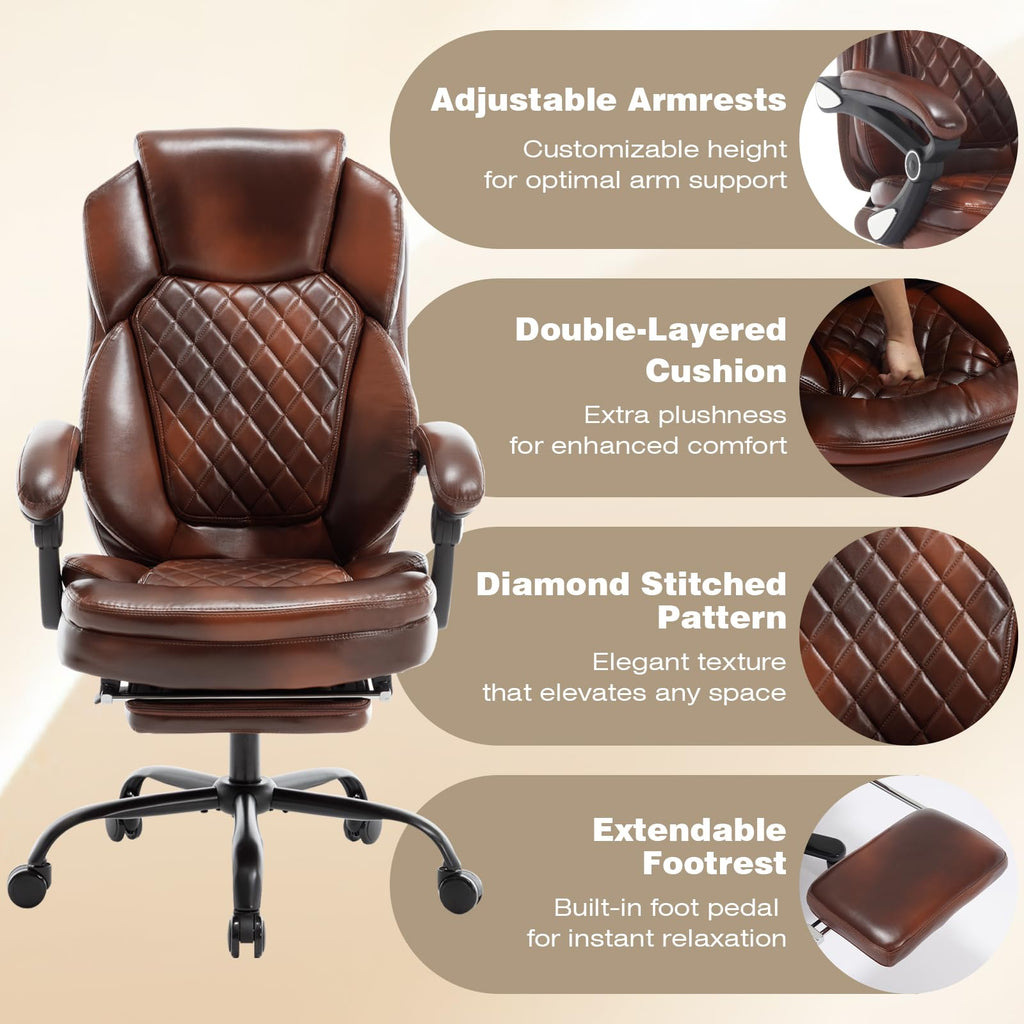 Brown Leather Reclining Office Desk Chair with Foot Rest K13890