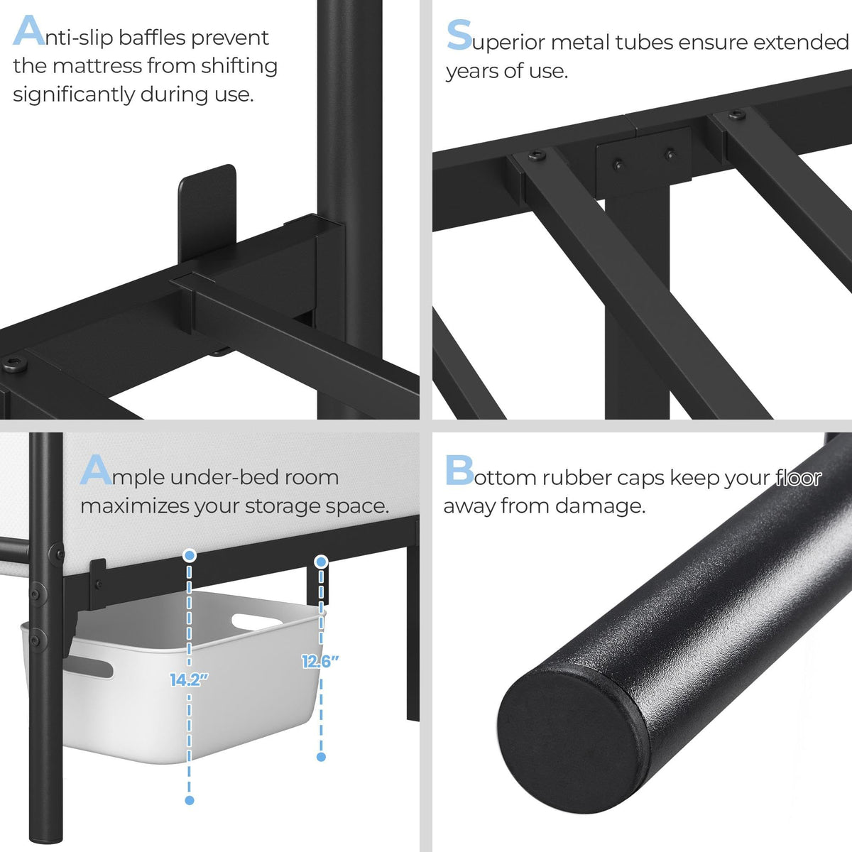 Black Full Metal Platform Bed Frame with Headboard D346910