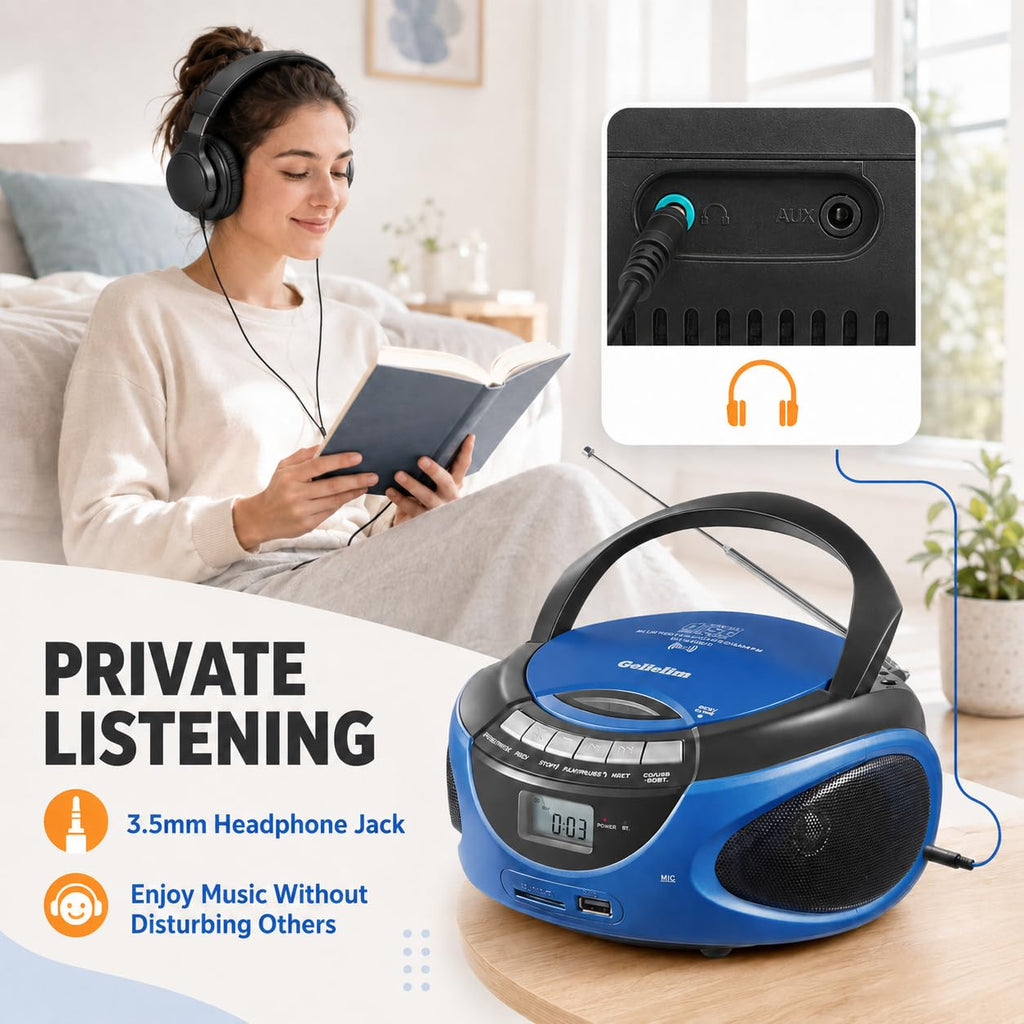 Portable CD Player with Bluetooth AM FM Stereo Radio Blue L413