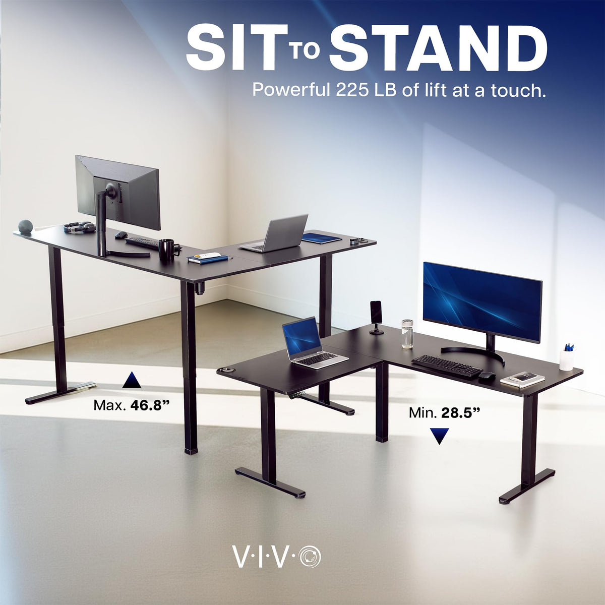 Black 75 x 63 in Corner Standing Desk U300