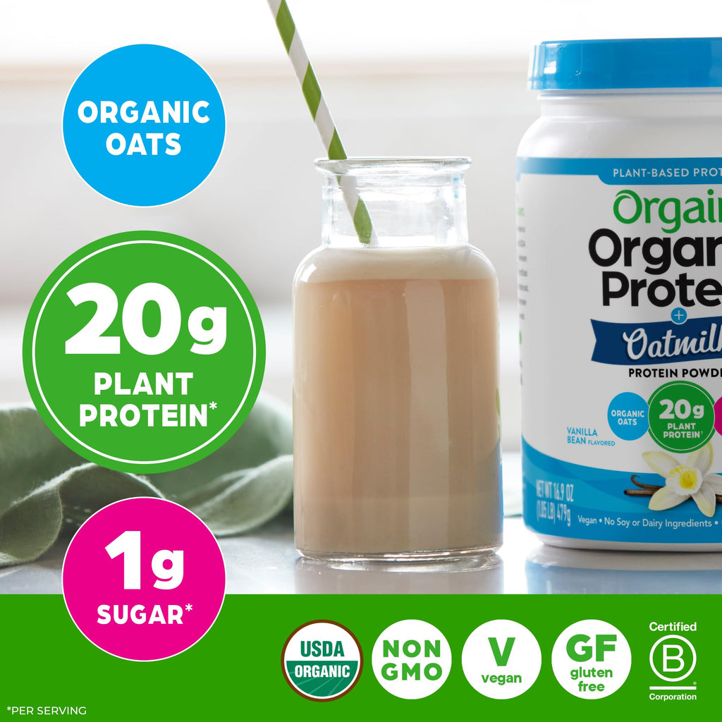Organic Vegan Protein Powder + Oat Milk, Vanilla Bean, 20g Plant Based Protein, 1.05lb M310