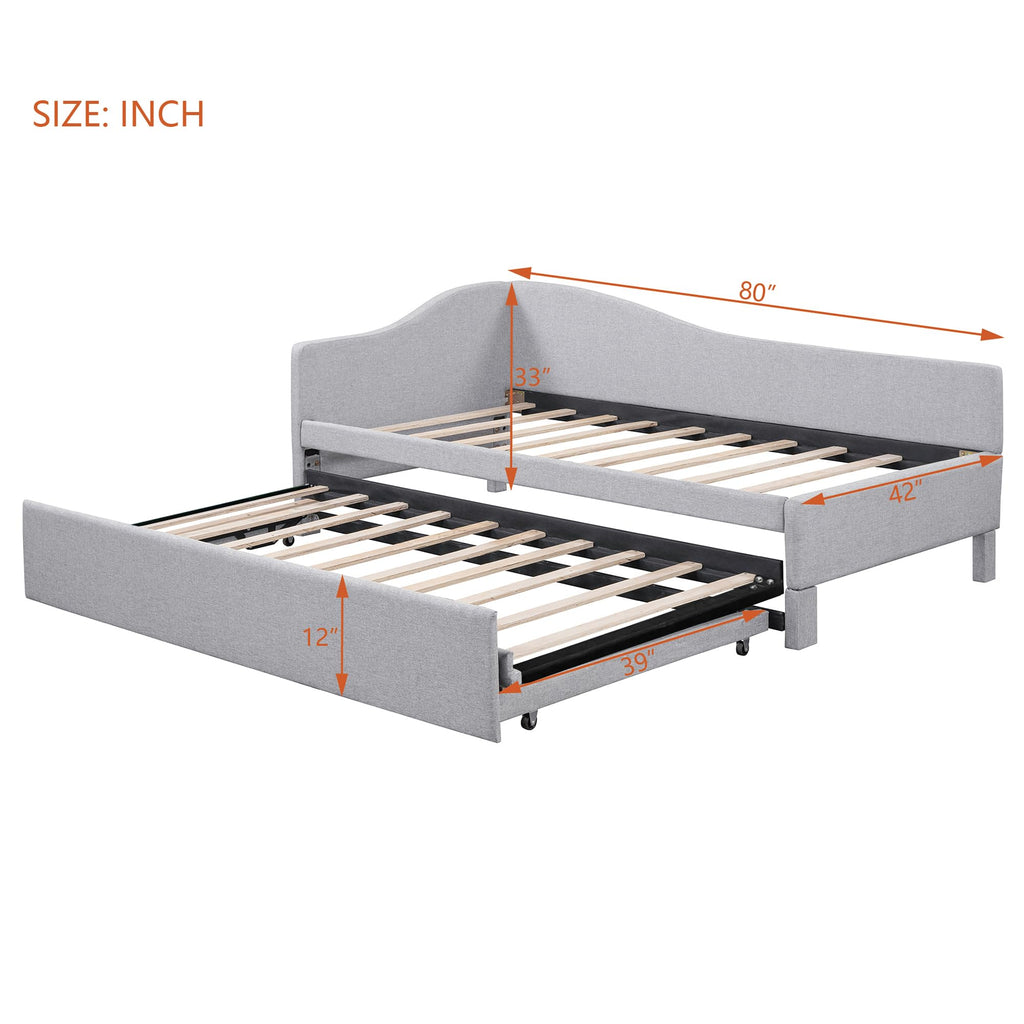 Twin Size Linen Upholstered Daybed with Pop up Trundle B9335