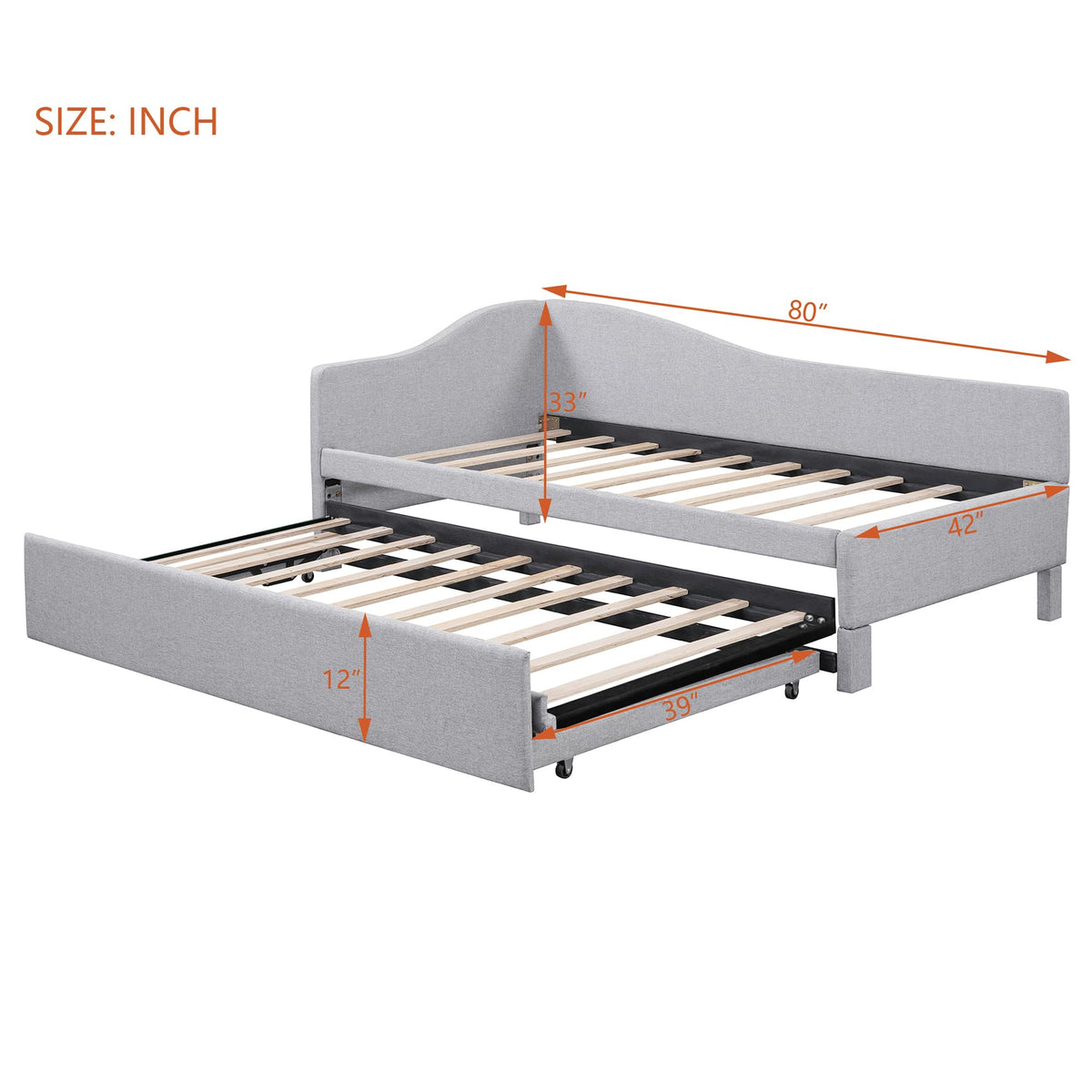 Twin Size Linen Upholstered Daybed with Pop up Trundle B9335