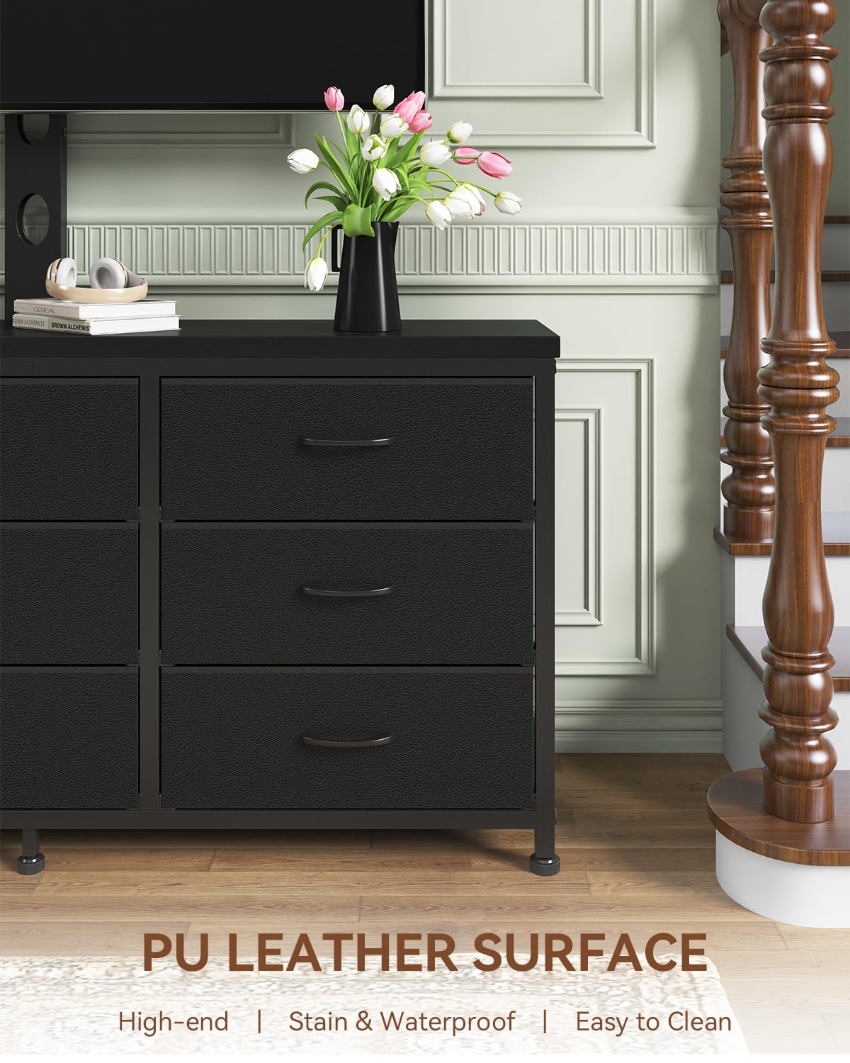 TV Stand with Mount and 9 Fabric Drawers W950