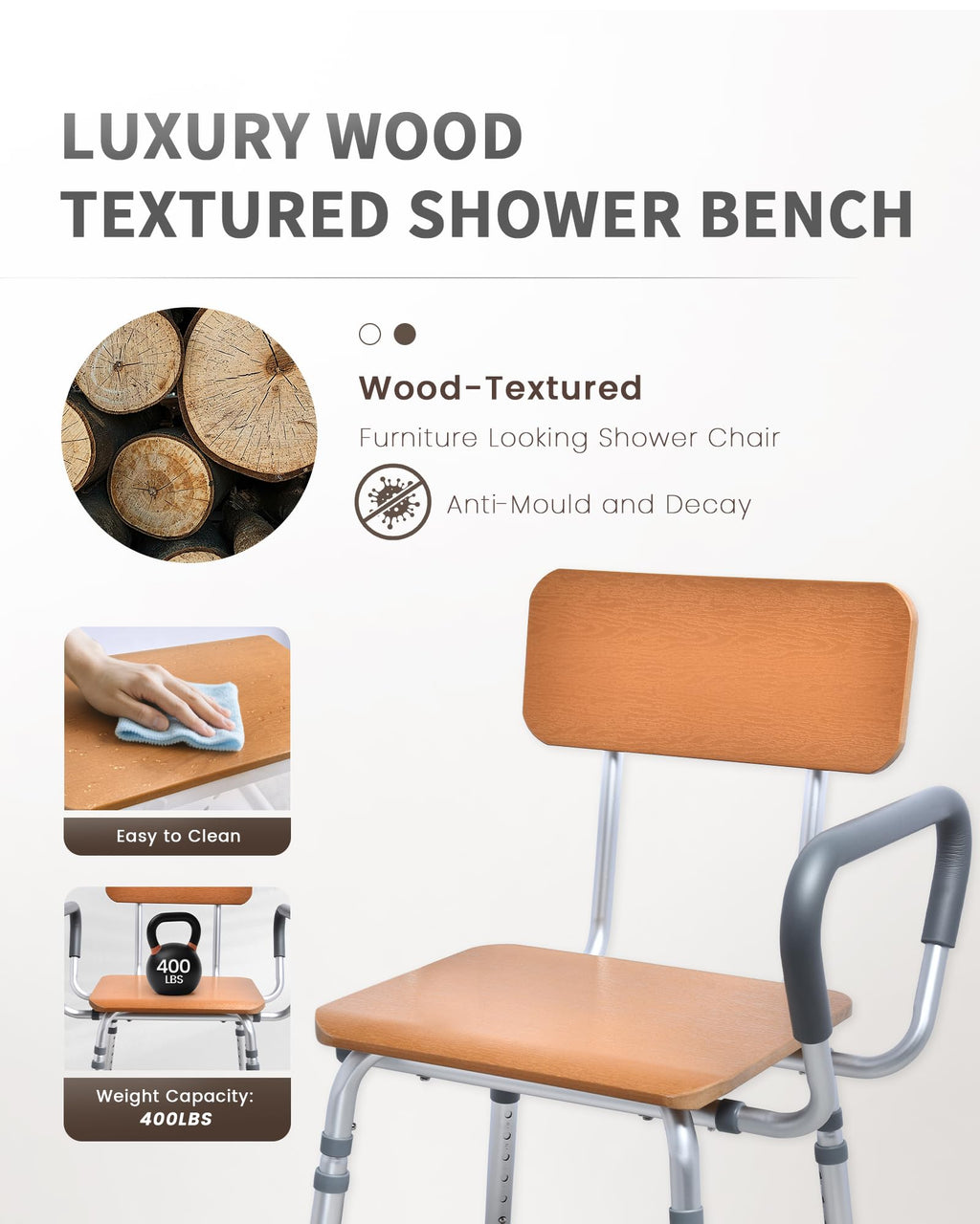 Height Adjustable Shower Chair with Arms and Back B9794
