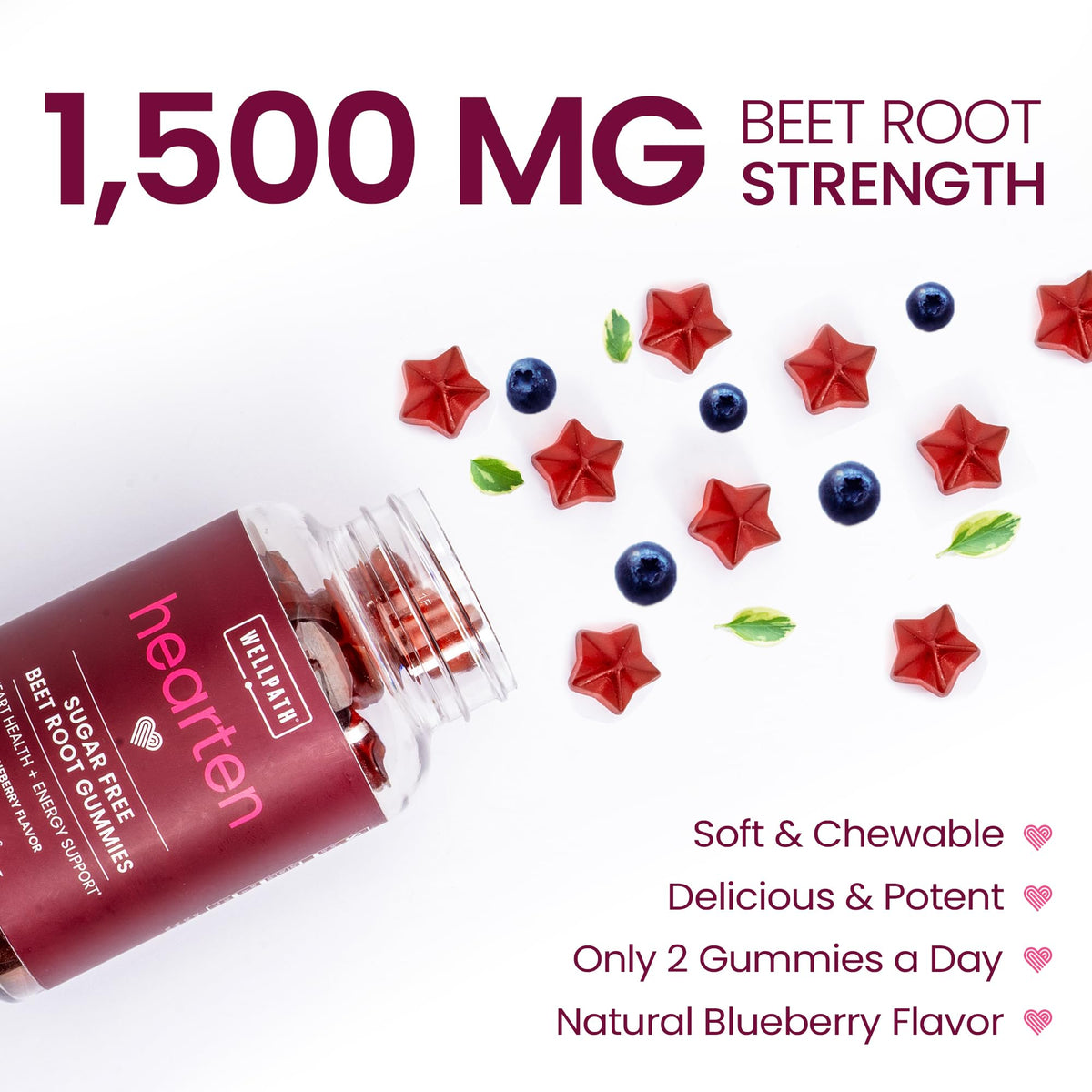 Sugar Free 1500 Mg Blueberry Flavor Beet Root Gummies 60 Ct J676