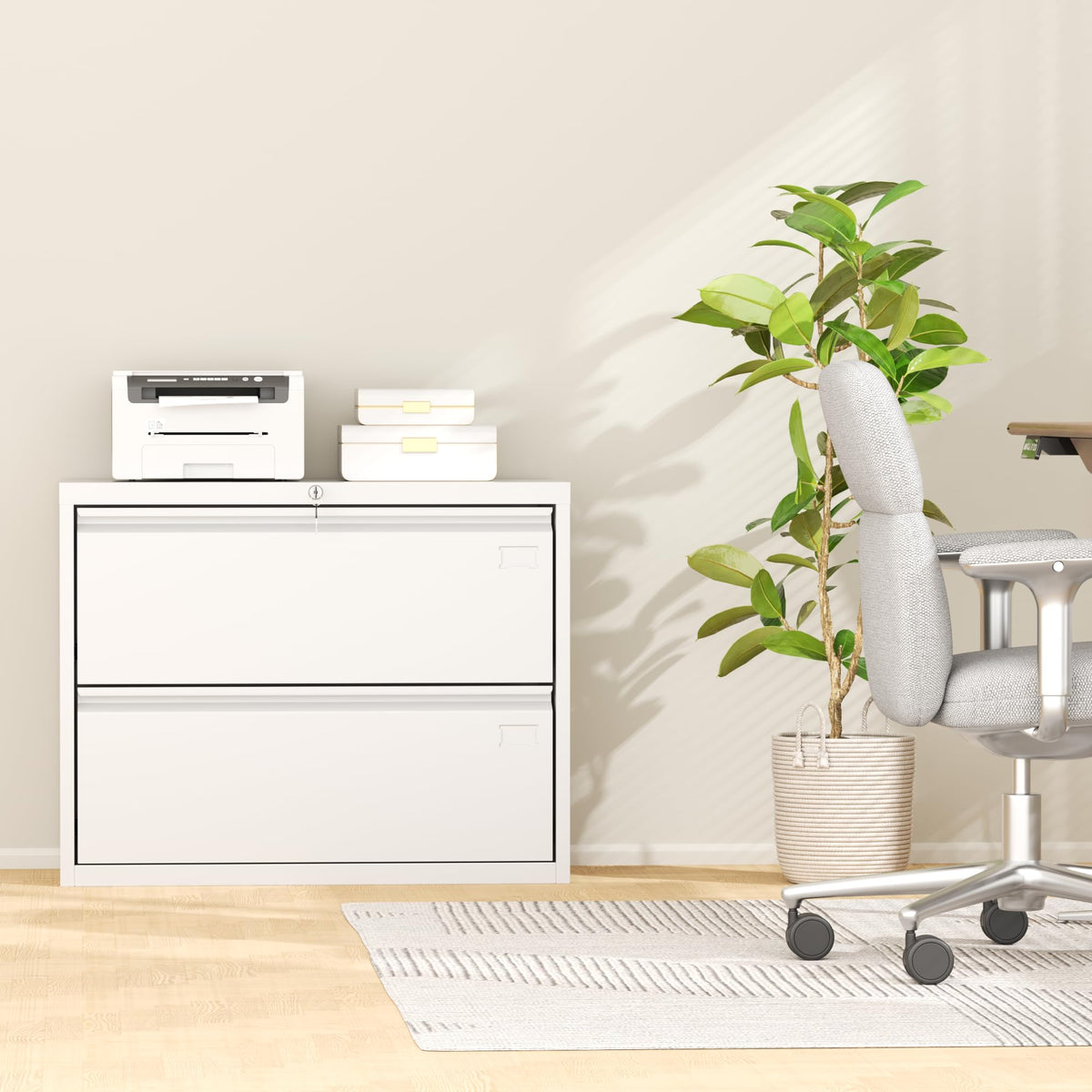 White 2 Drawer Metal File Cabinet with Lock I6161
