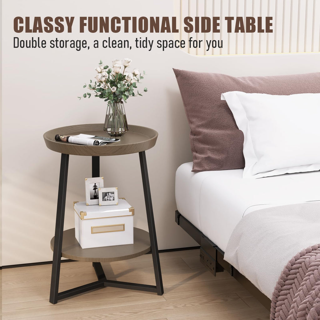 Round 2 Tier End Table with Storage Shelf J6864