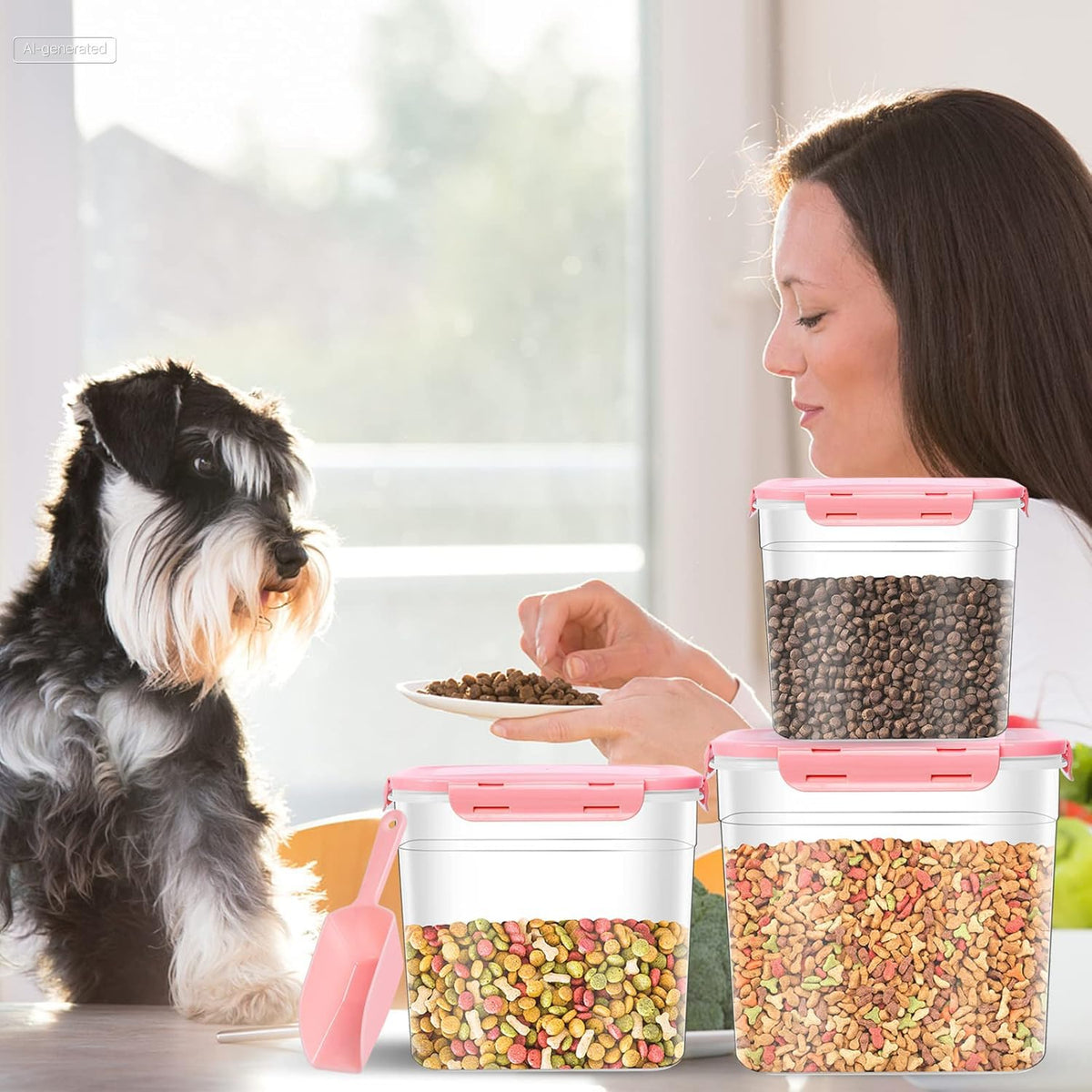3 Pieces Plastic Pet Food Storage Containers with Spoon N1269