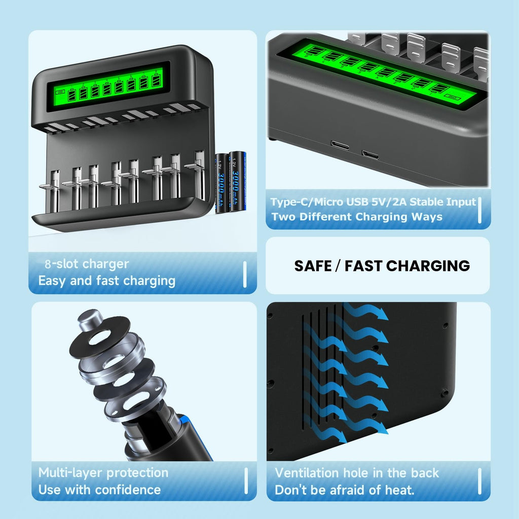 4 Pack Rechargeable D Batteries with Charger E1735