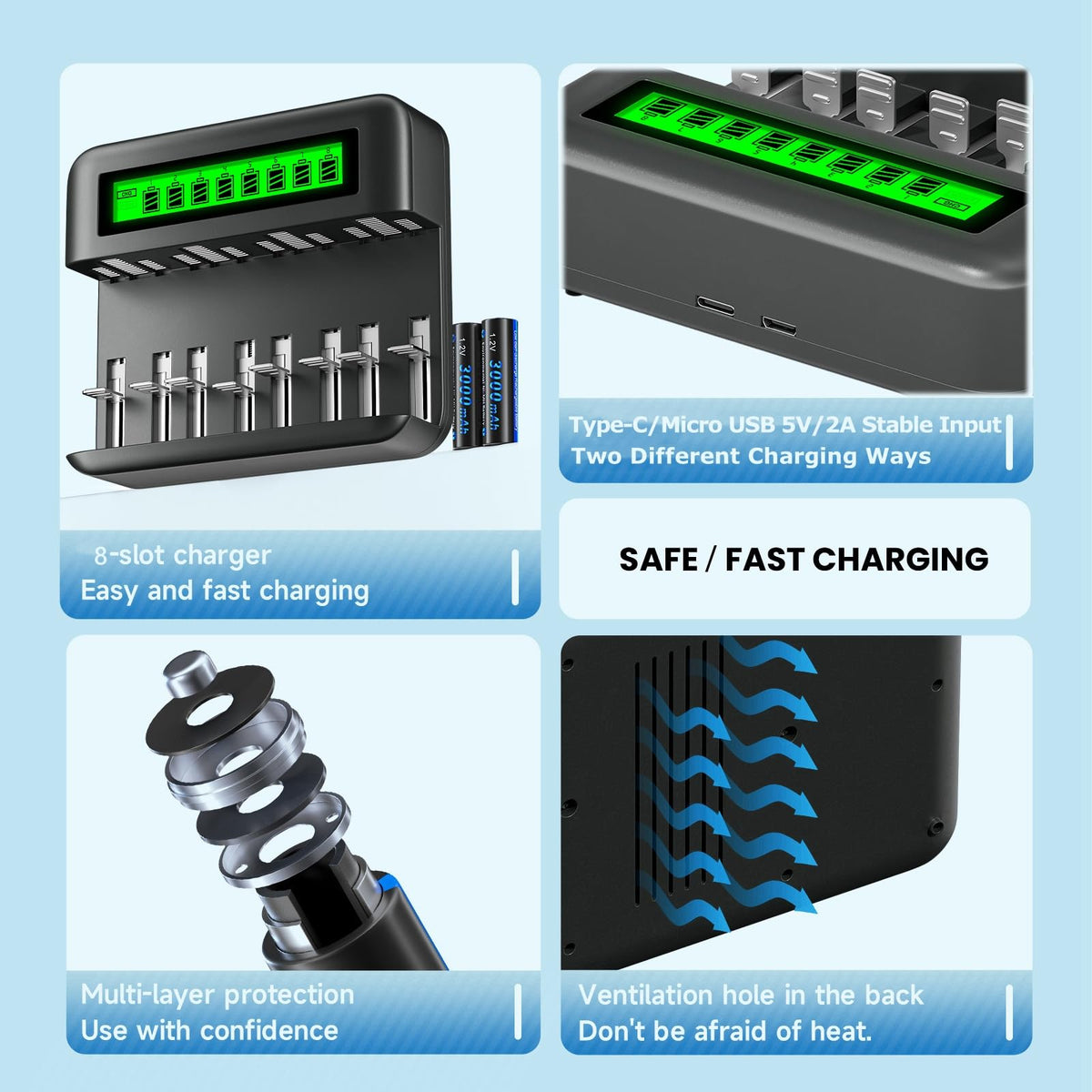 4 Pack Rechargeable D Batteries with Charger E1735
